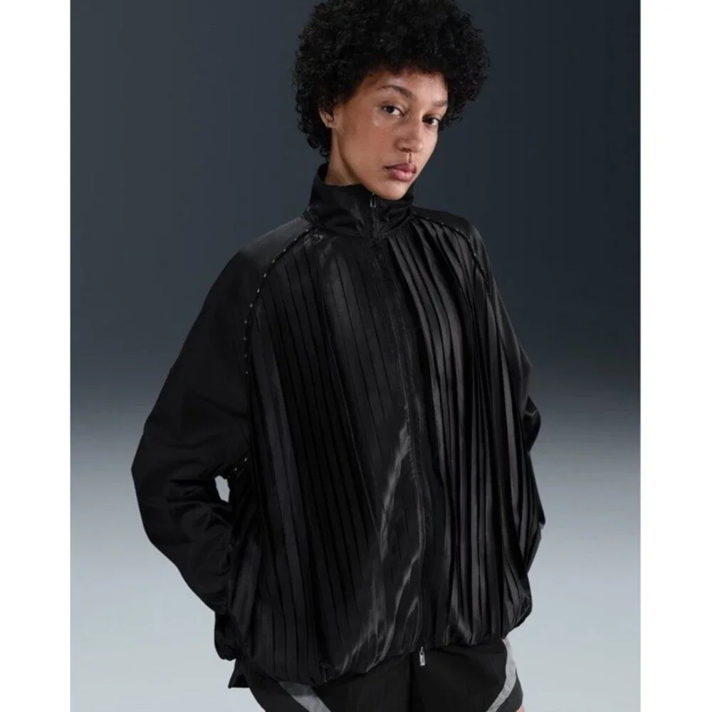 Nike Pleated Oversized Satin Full Zip Track Jacket Black Womens XXL HJ0516-010